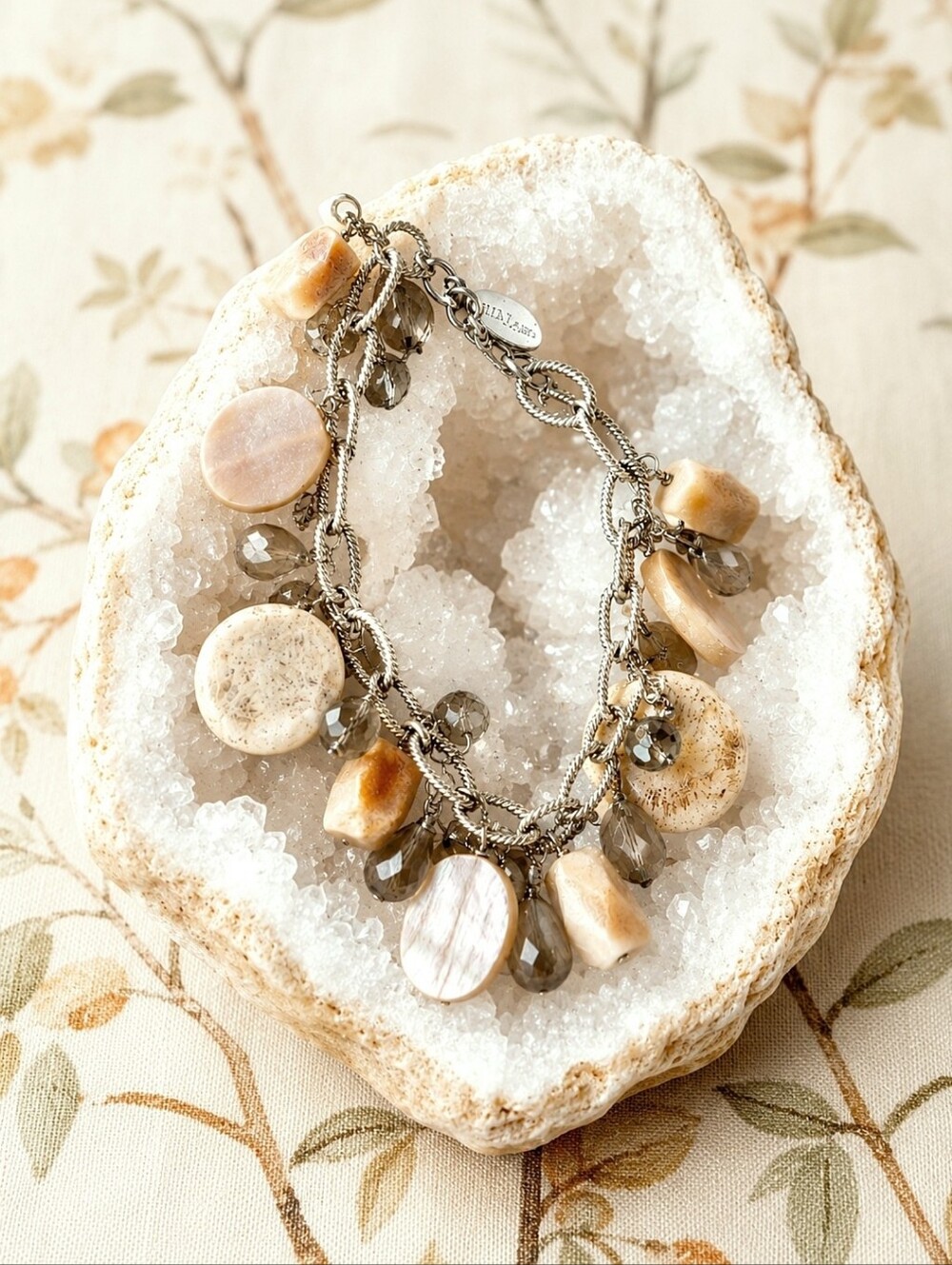 White House Black Market WHBM Bracelet Stone Abalone Silver Tone Glass Teardops
